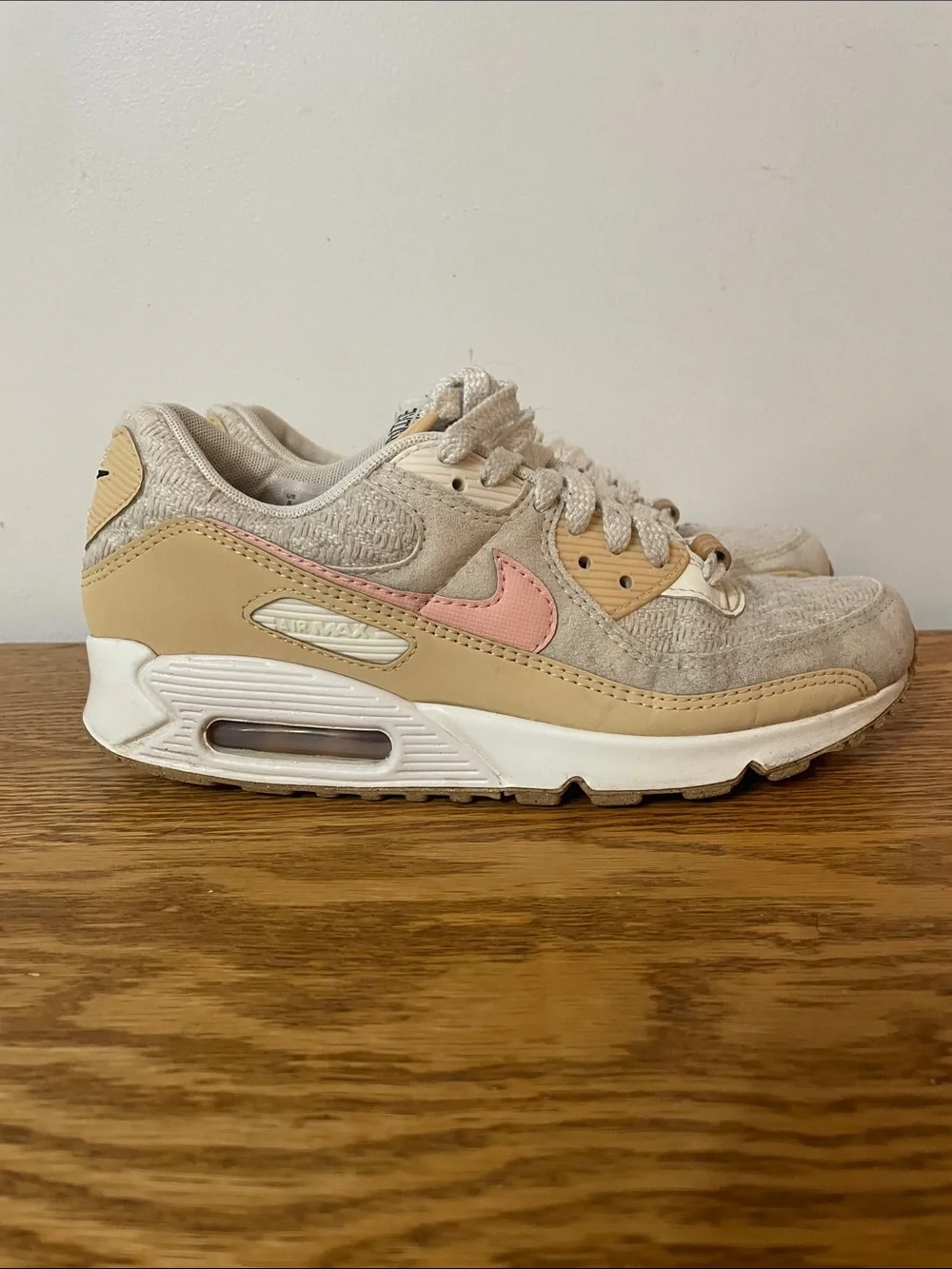 Nike Air Women's Beige with Pink Swoosh Athletic Sneakers